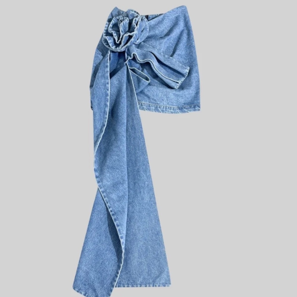 Sierra Darien ASYMMETRICAL FLORAL DENIM SKIRT - BLUE